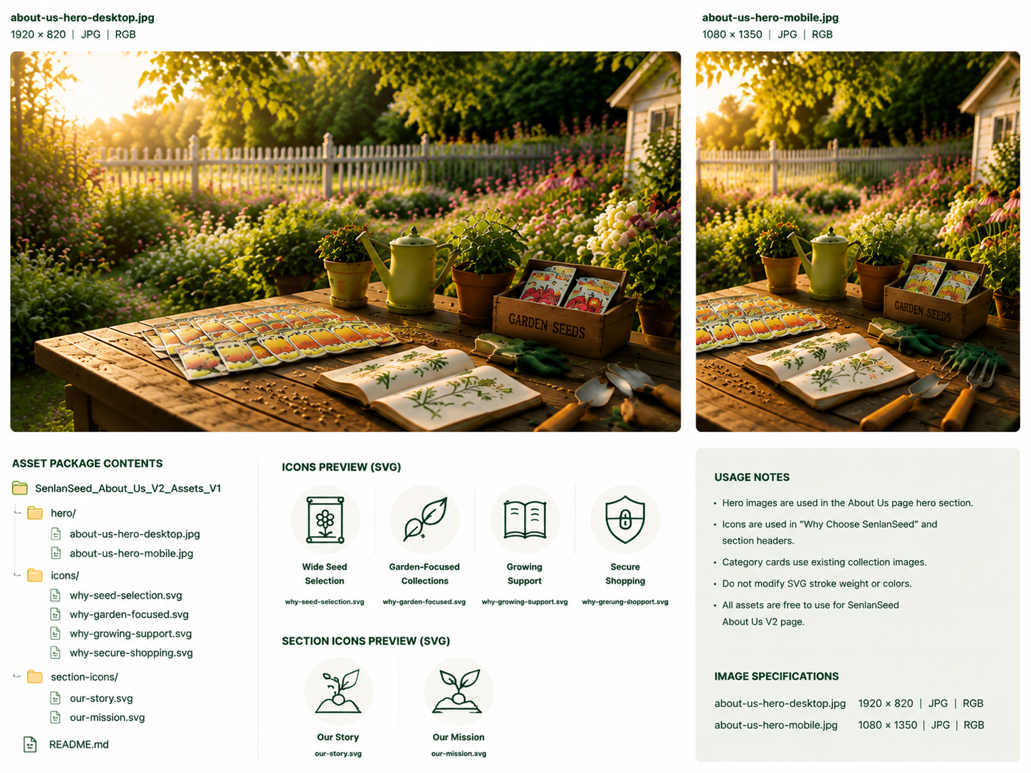 Garden seed table with plants, gardening tools, and flowers in warm natural light